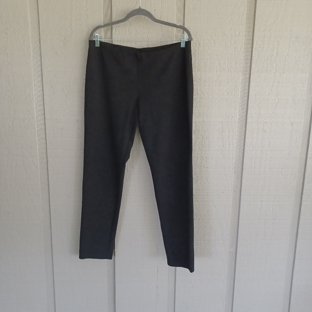 Eileen Fisher Melange Ponte Pants SZ L In Charcoal Viscose Blend Skinny Pull On